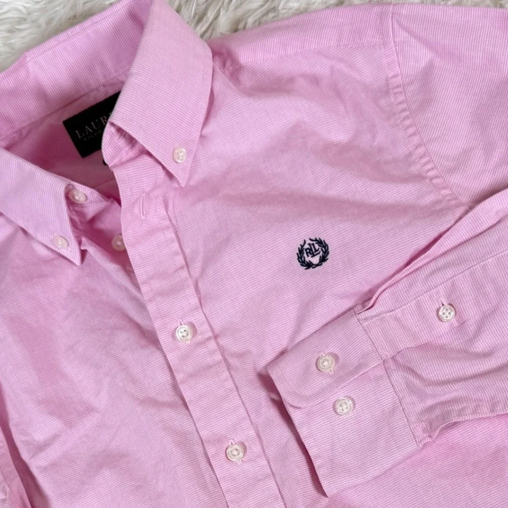 Lauren Ralph Lauren Pink Micro Houndstooth Button Down Shirt Boys 14 Preppy